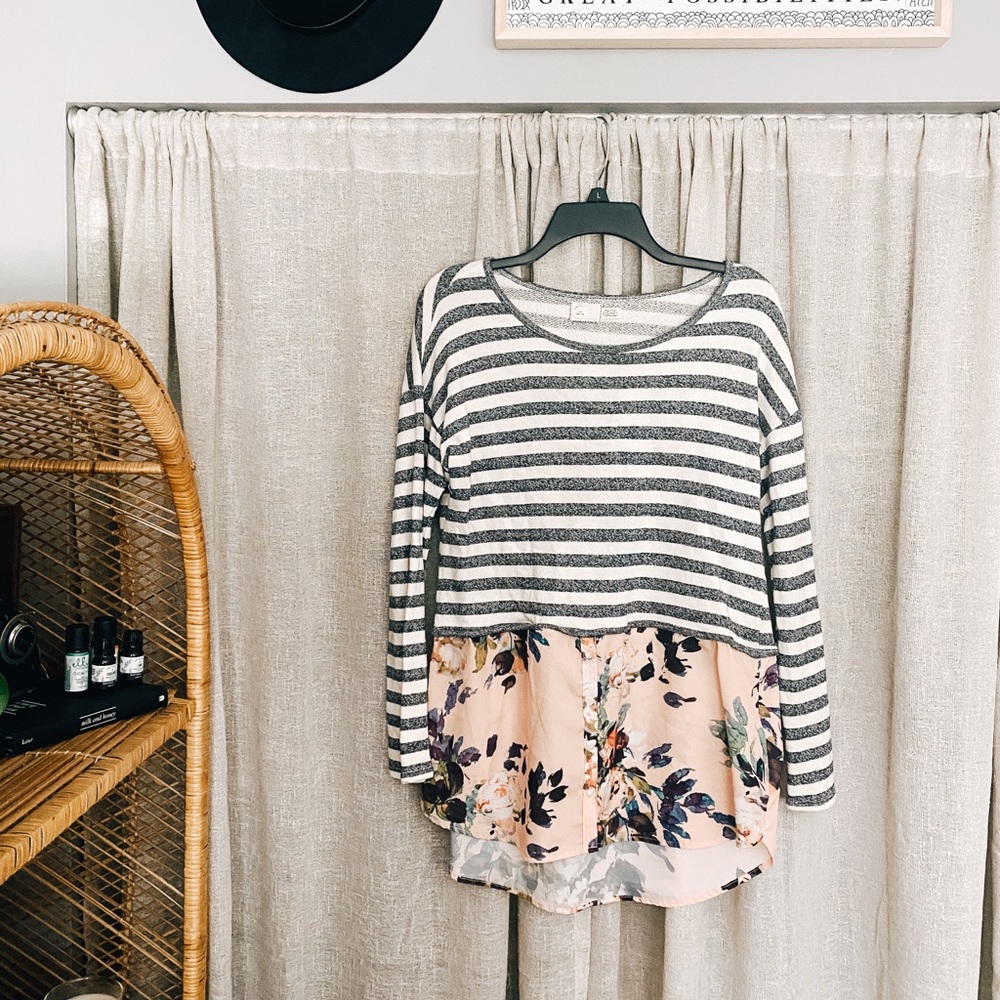 Anthropologie Floral & Striped Knit Blouse